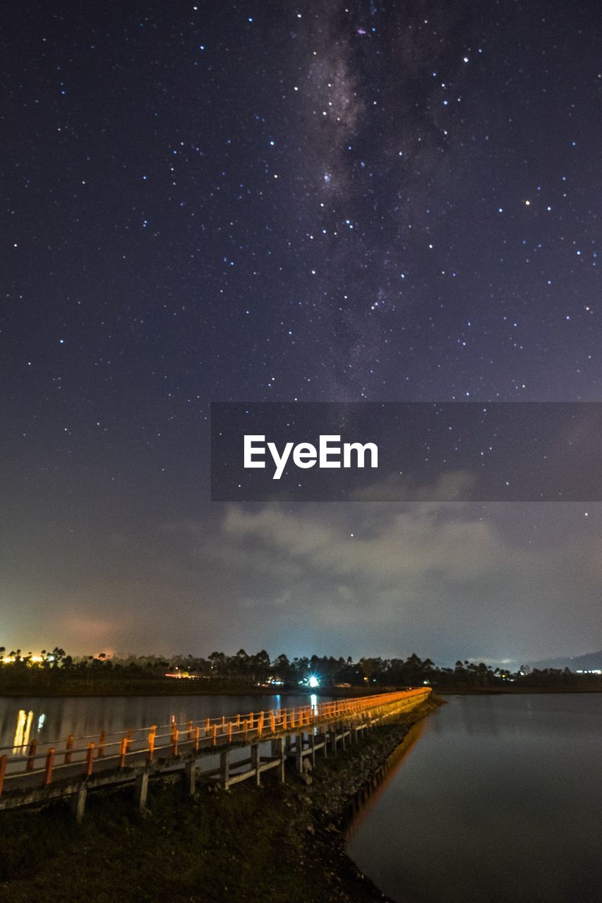 RIVER AGAINST SKY AT NIGHT