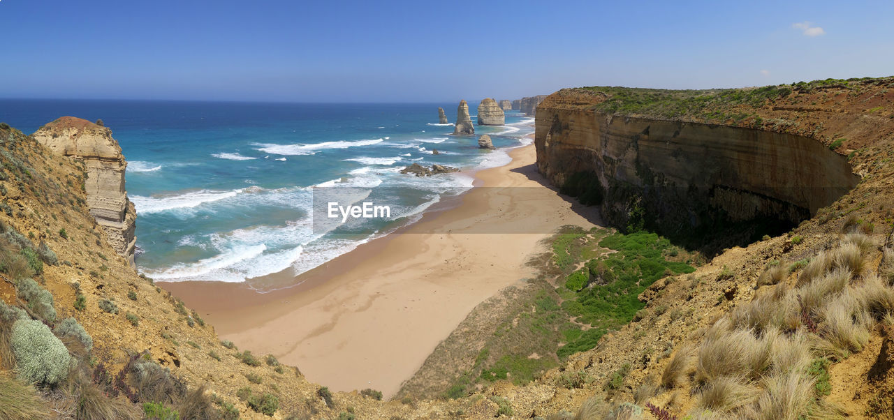 SCENIC VIEW OF SEA BY CLIFF AGAINST SKY