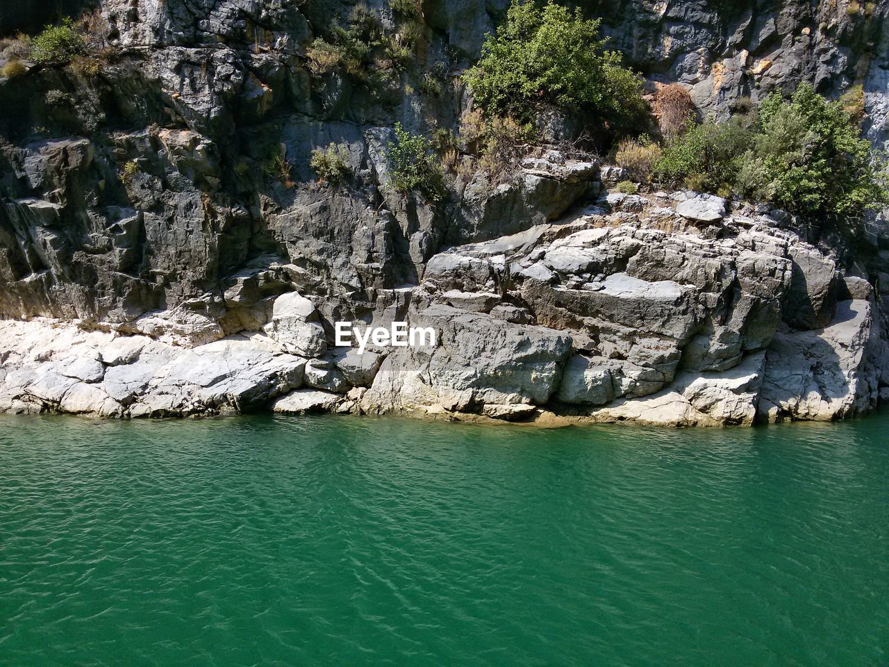 Rock formations by river