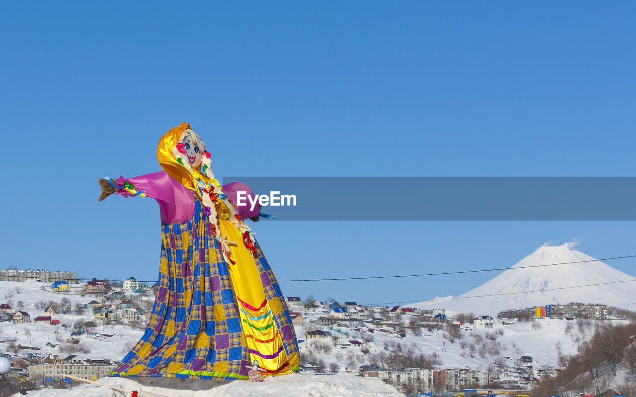 Off winter. shrovetide in kamchatka, russia. big doll for burning