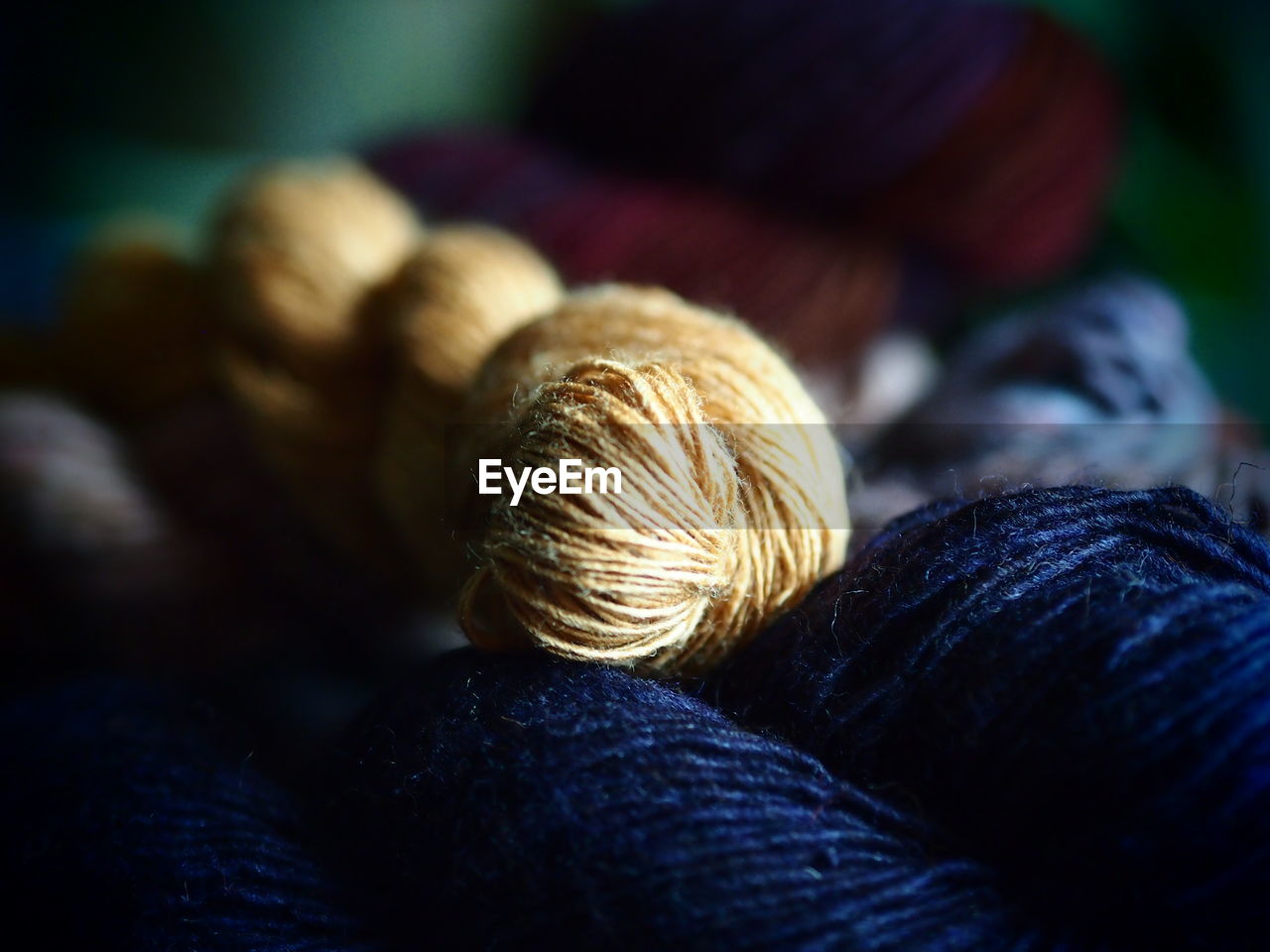 Close-up of golden eri silk skein