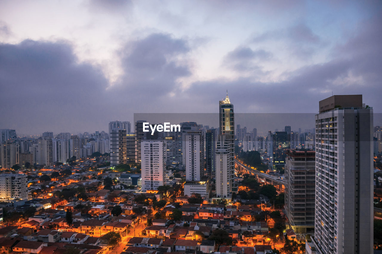 City skyline in the early morning light with houses and buildings in the city of sao paulo, brazil.