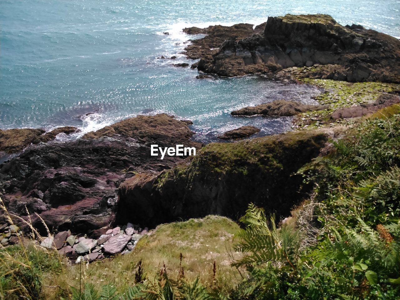 High angle view of rocks at beach