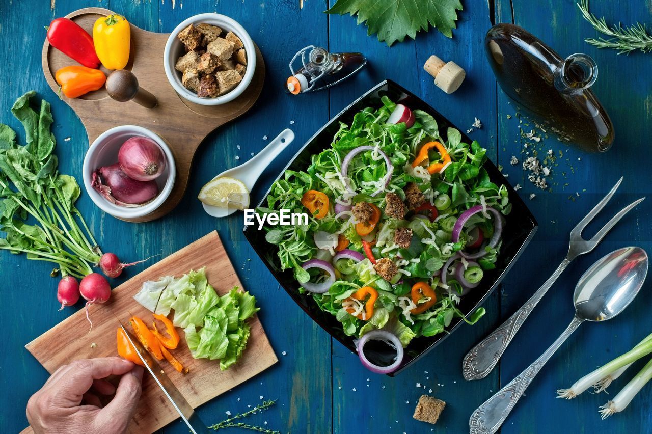 HIGH ANGLE VIEW OF BREAKFAST ON TABLE