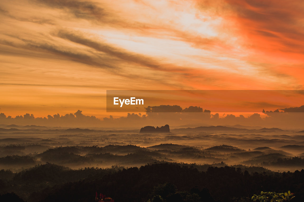 Sunrise view from the top of a panoramic hill