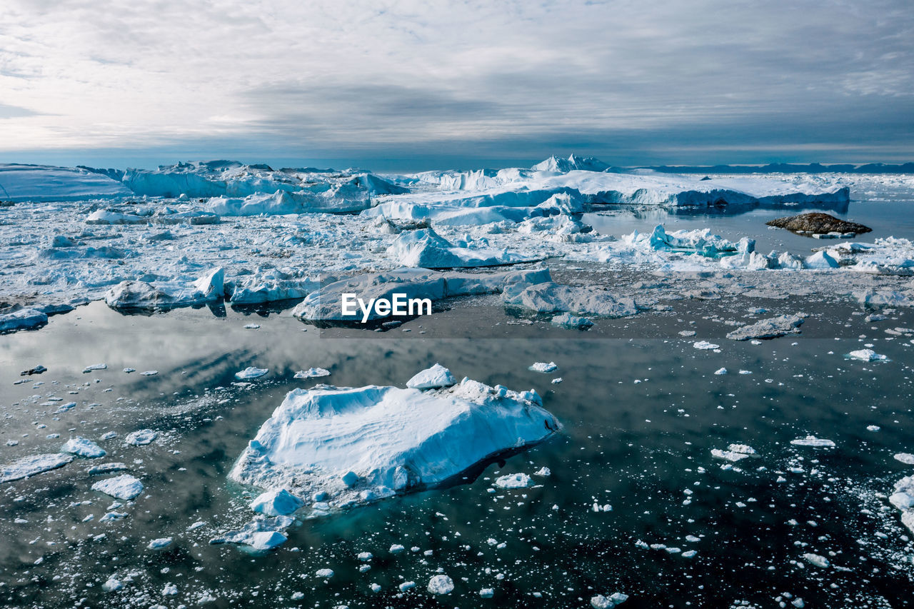 AERIAL VIEW OF FROZEN LAKE