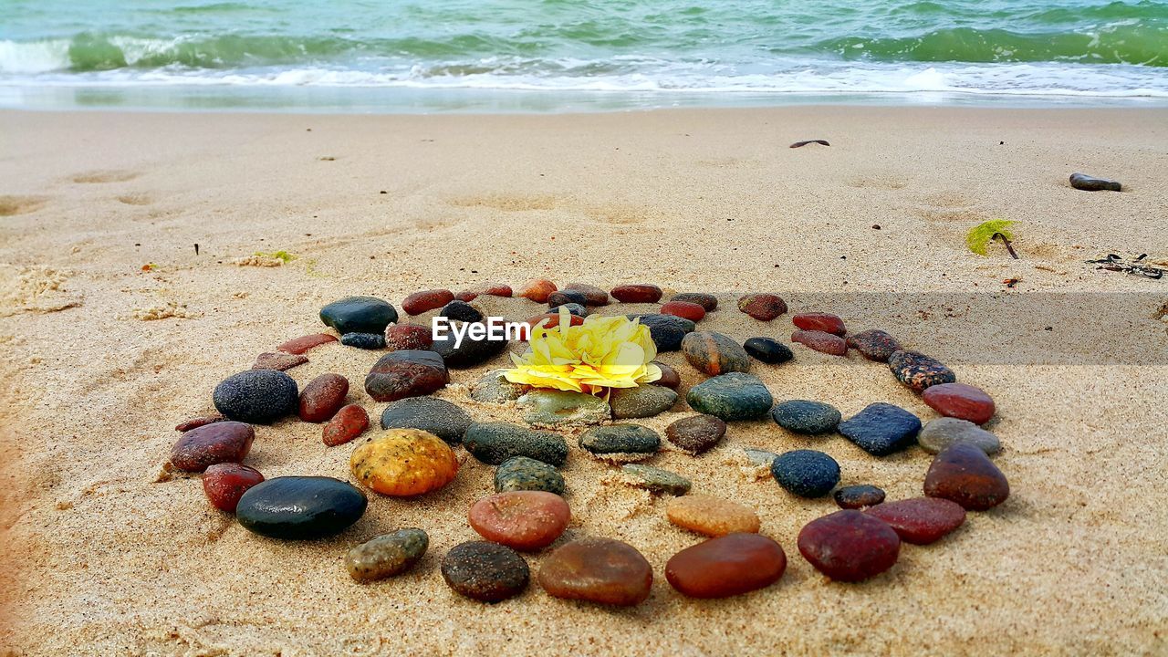 Various pebbles on beach