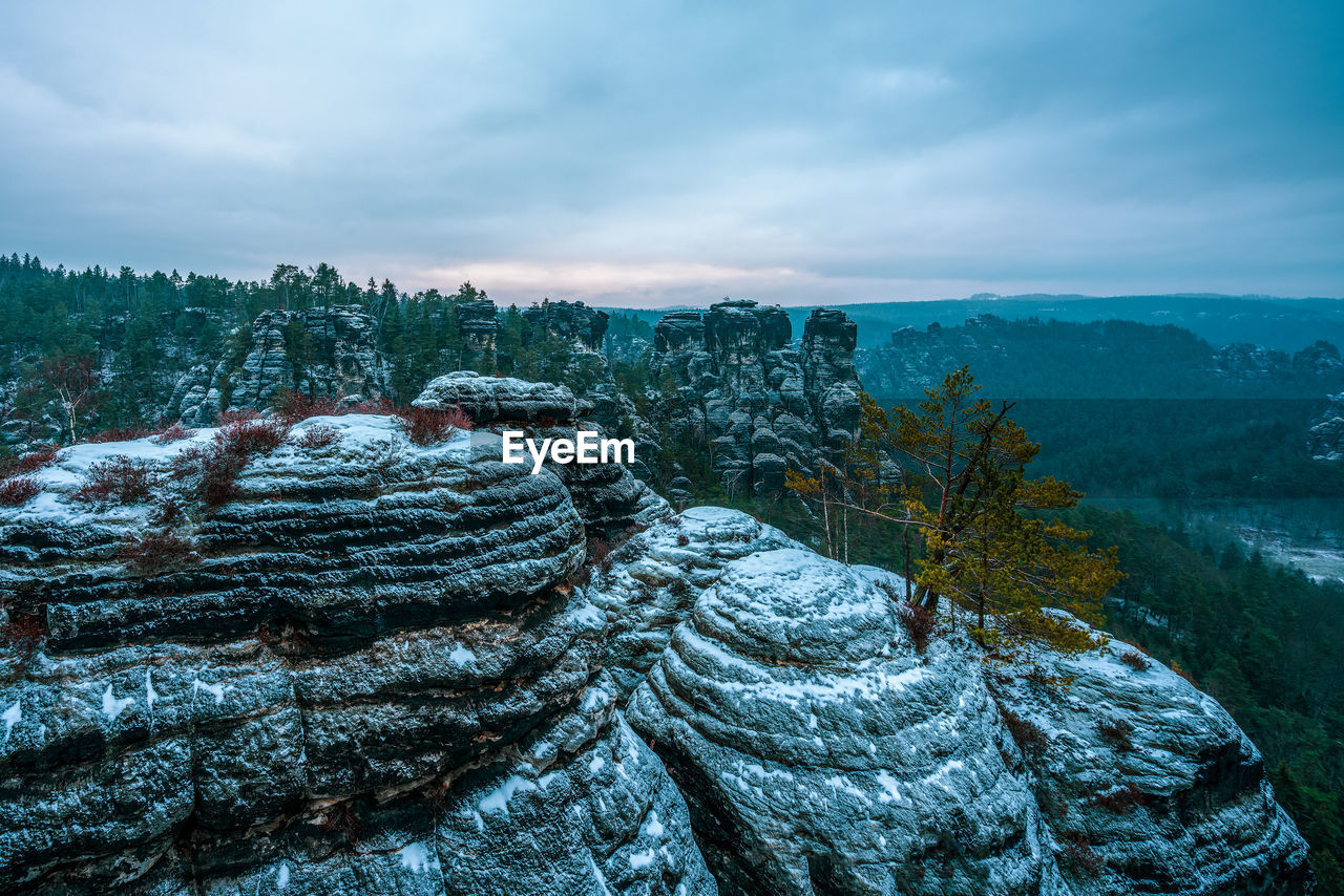 Panoramic view of saxon switzerland near rathen, germany.