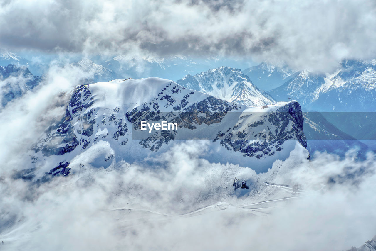 Scenic view of snowcapped mountains against sky