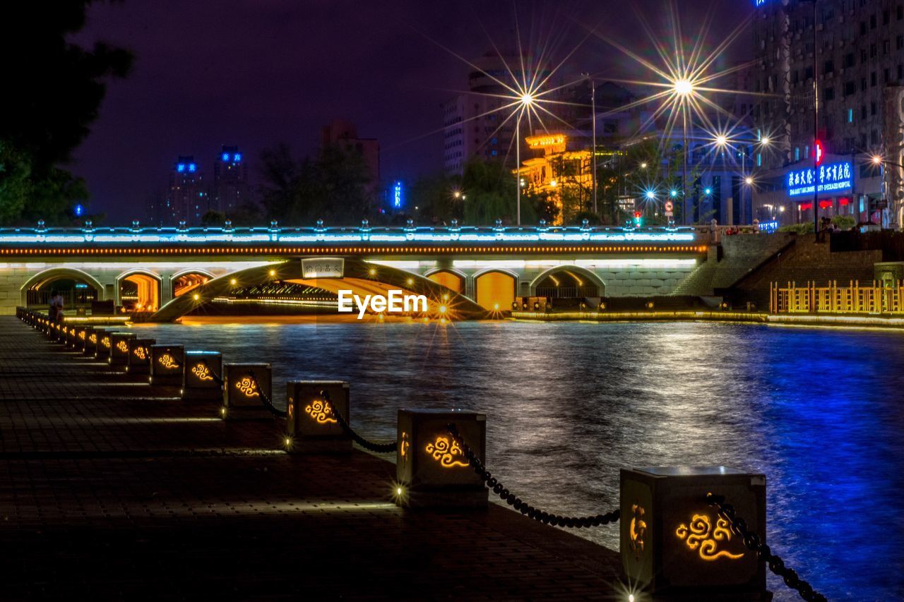 Bridge over river at night