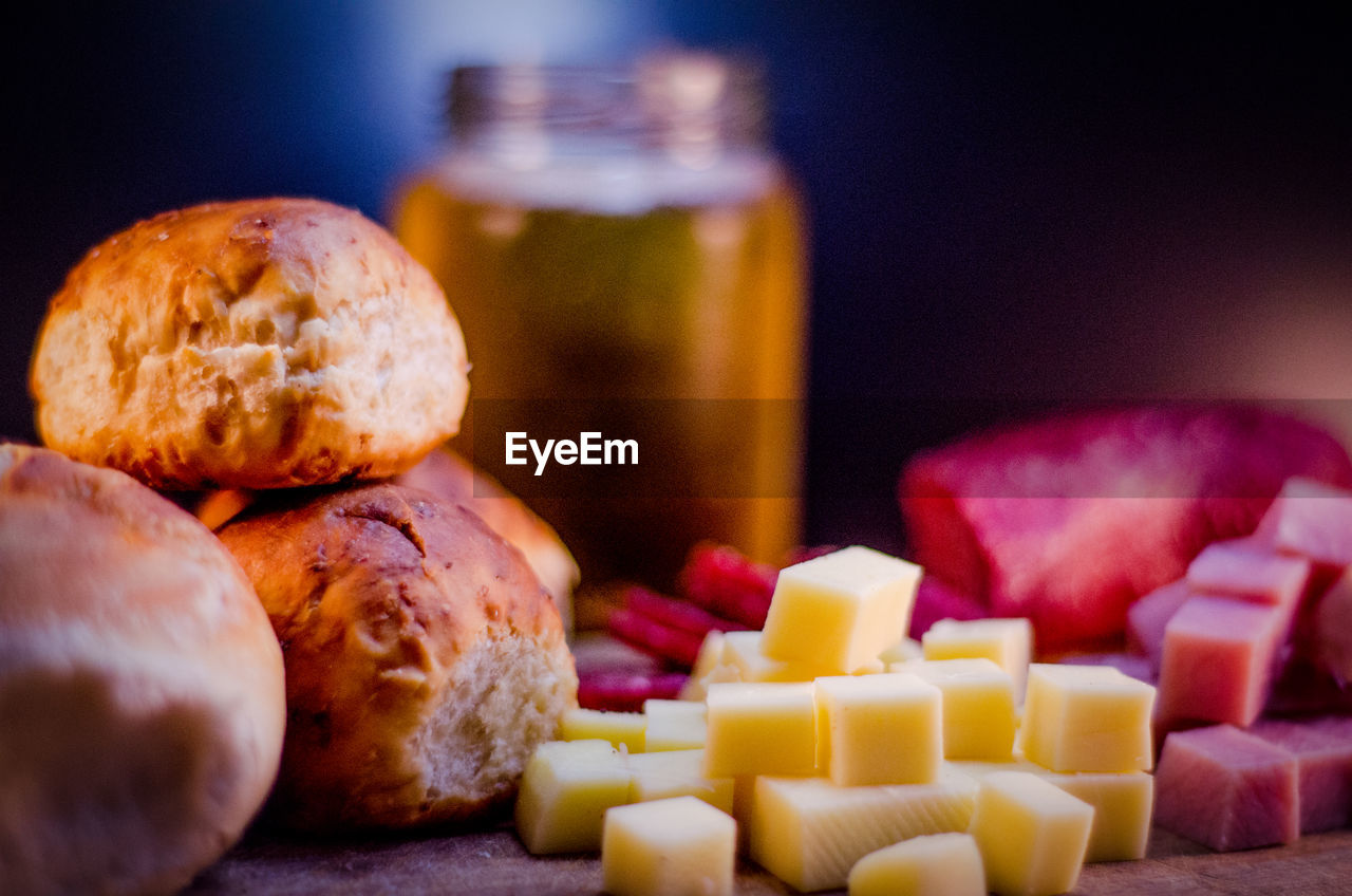 Close-up of bread and cheese