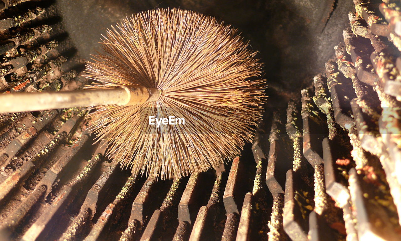 Close-up of broom on metal