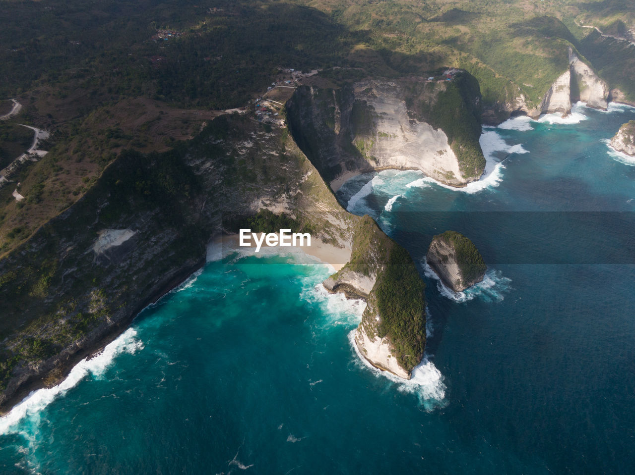 High angle view of sea and rocks