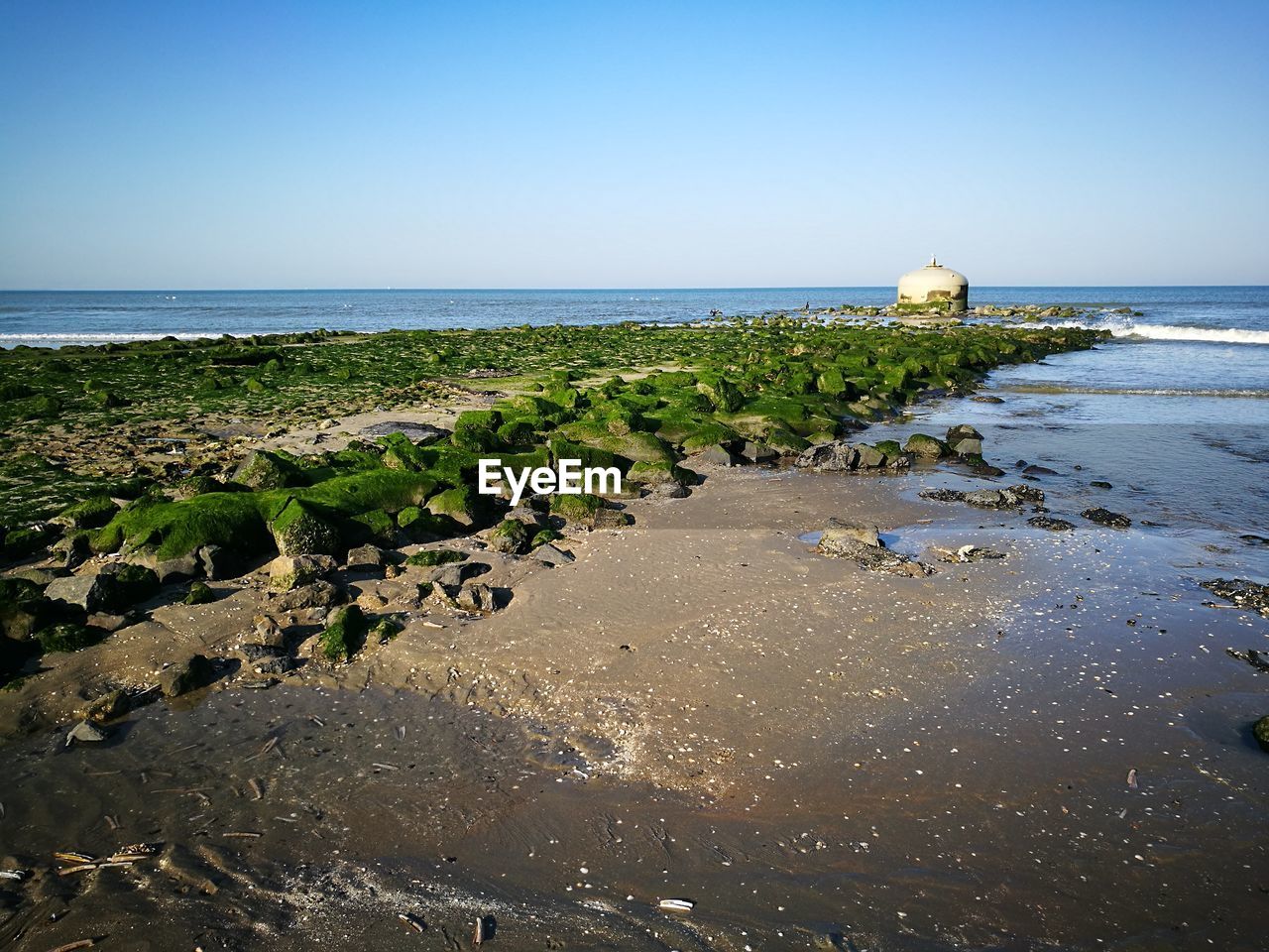 Scenic view of beach against clear sky