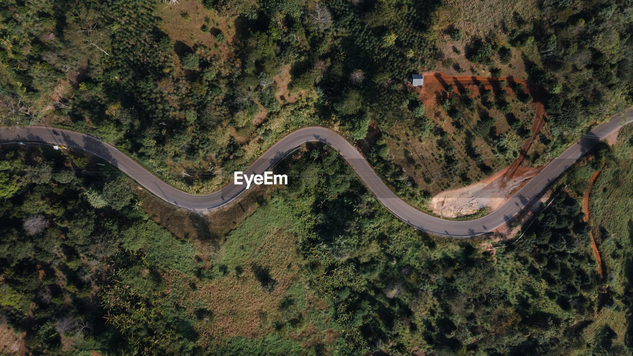 Winding road on mountain at chianng rai thailand aerial top view