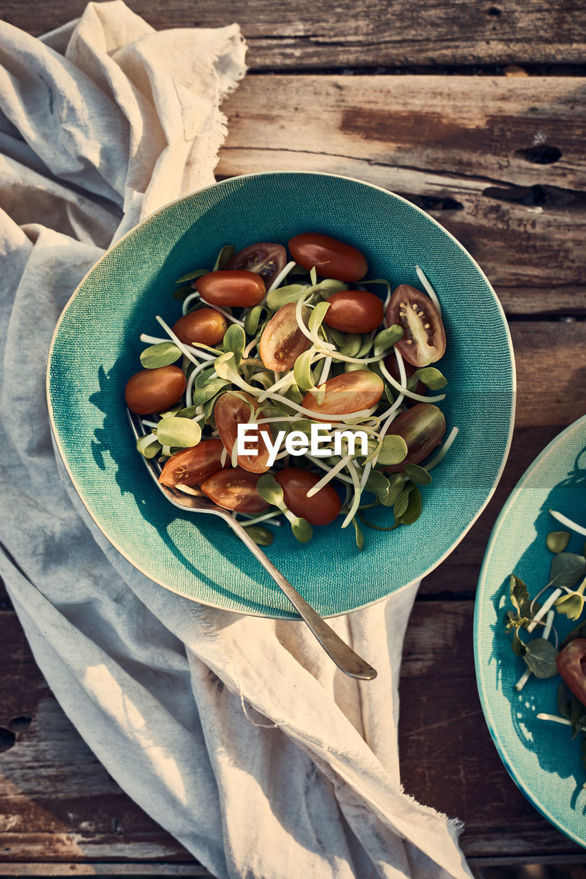 Directly above shot of food in bowl on table