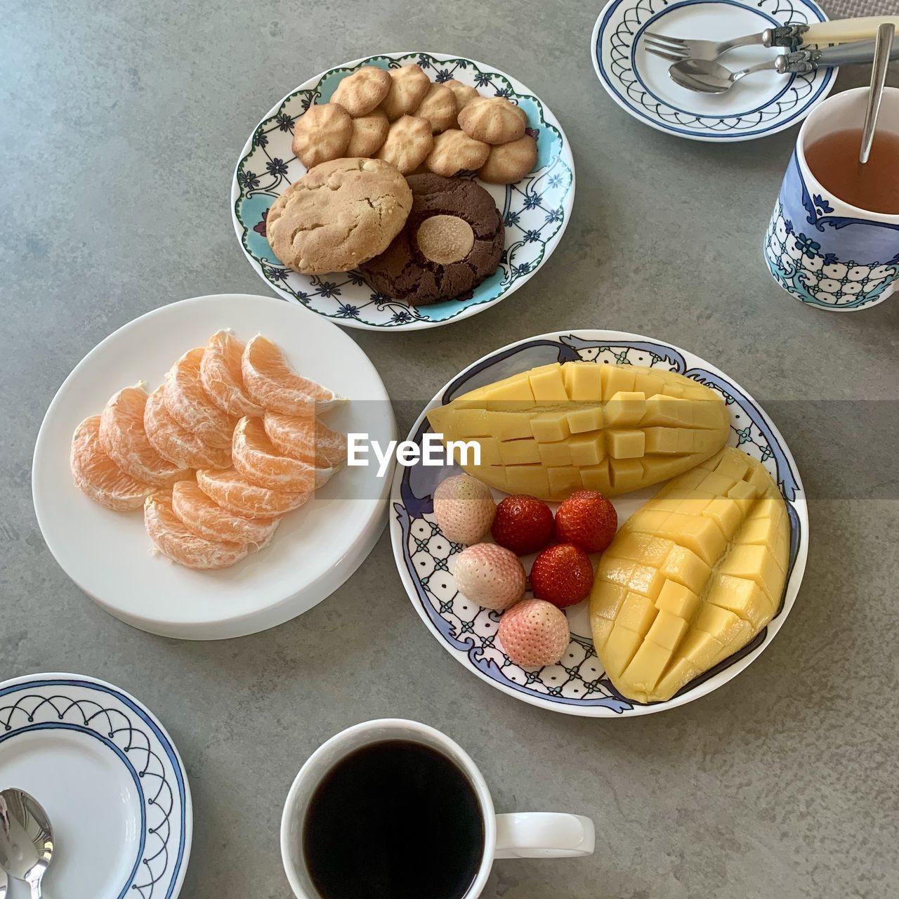 high angle view of food in bowls on table