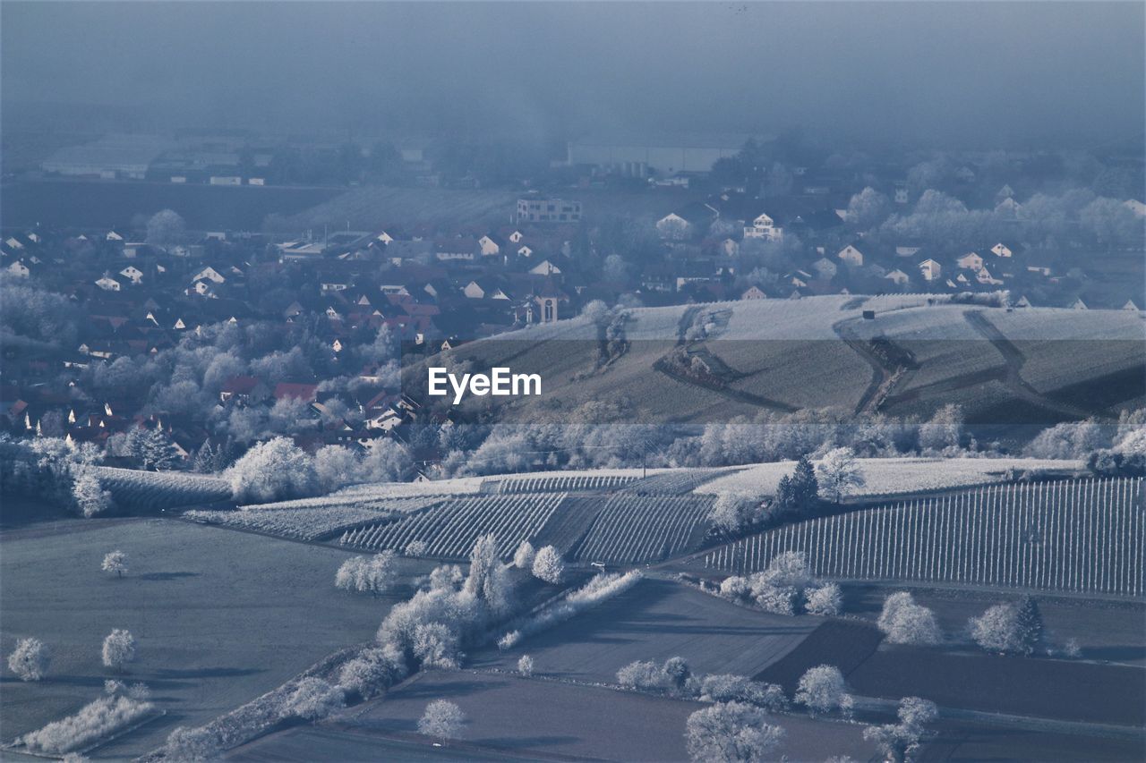 high angle view of buildings in city