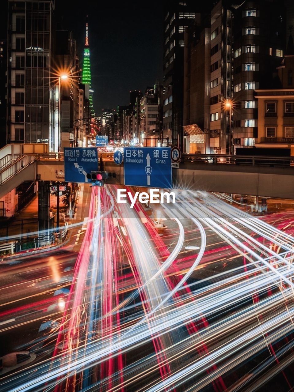 Light trails on city street at night