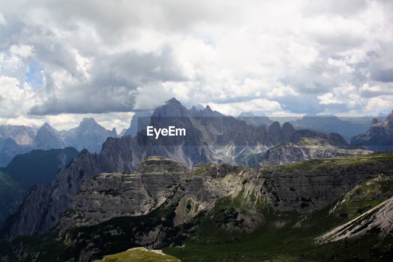 Scenic view of mountains against cloudy sky