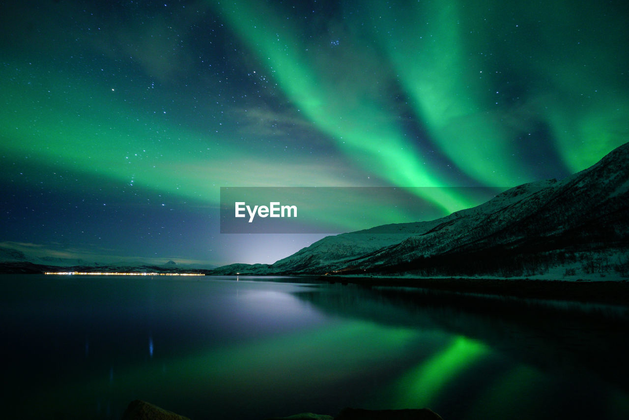 Scenic view of aurora borealis at night