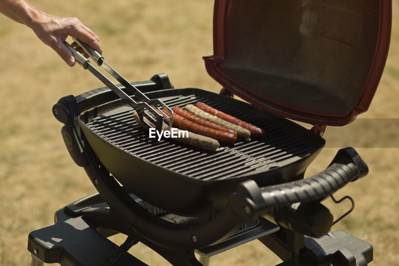 Close-up of meat on barbecue grill