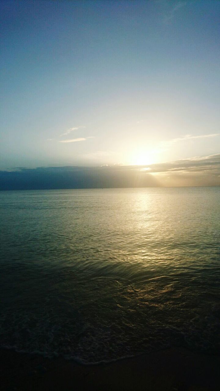 SCENIC VIEW OF BEACH AGAINST SKY AT SUNSET