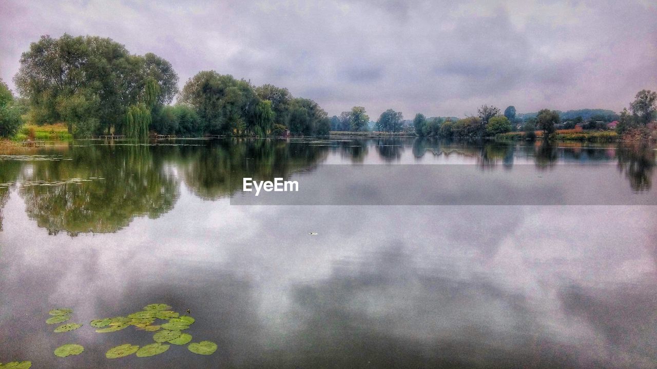 SCENIC VIEW OF LAKE BY TREES AGAINST SKY