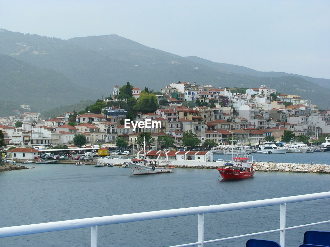 Residential district with sea in background