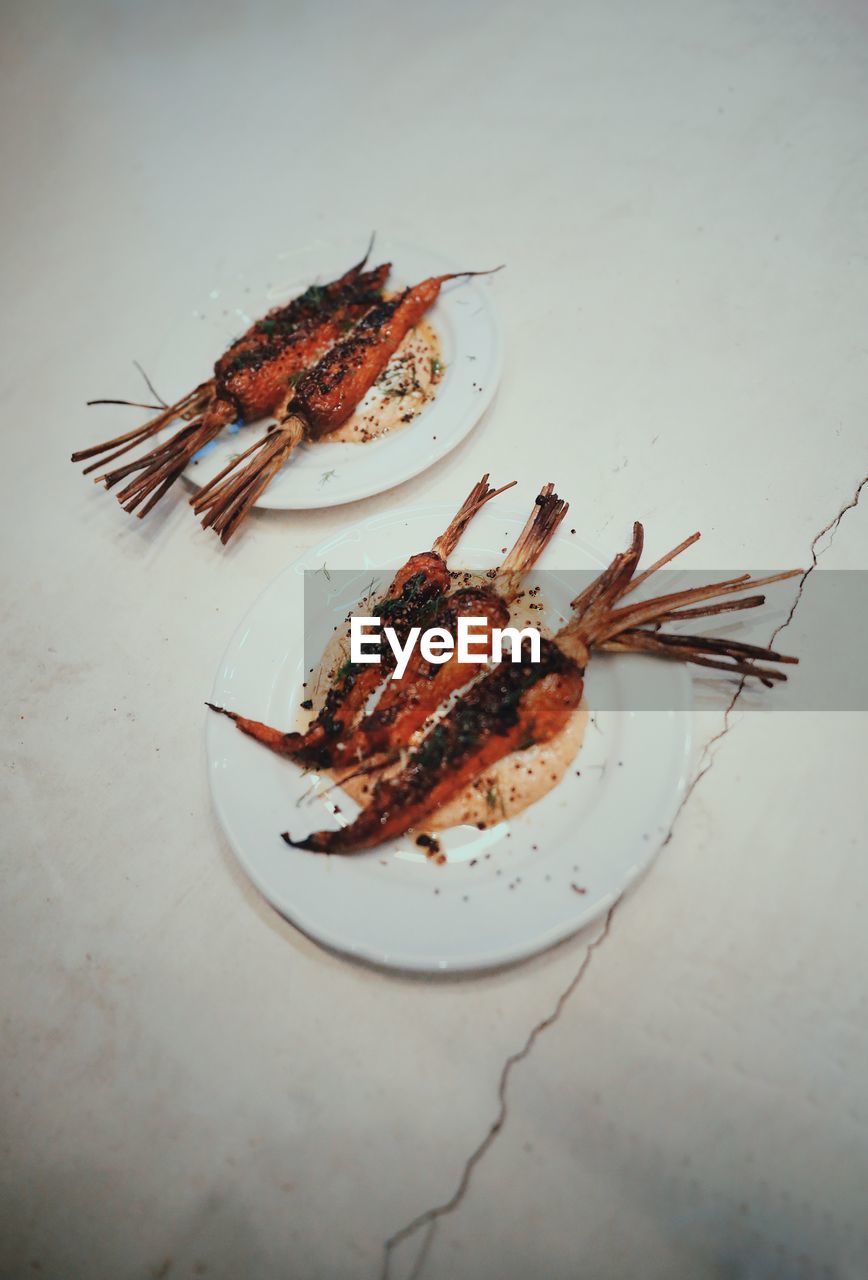 High angle view of insect on table