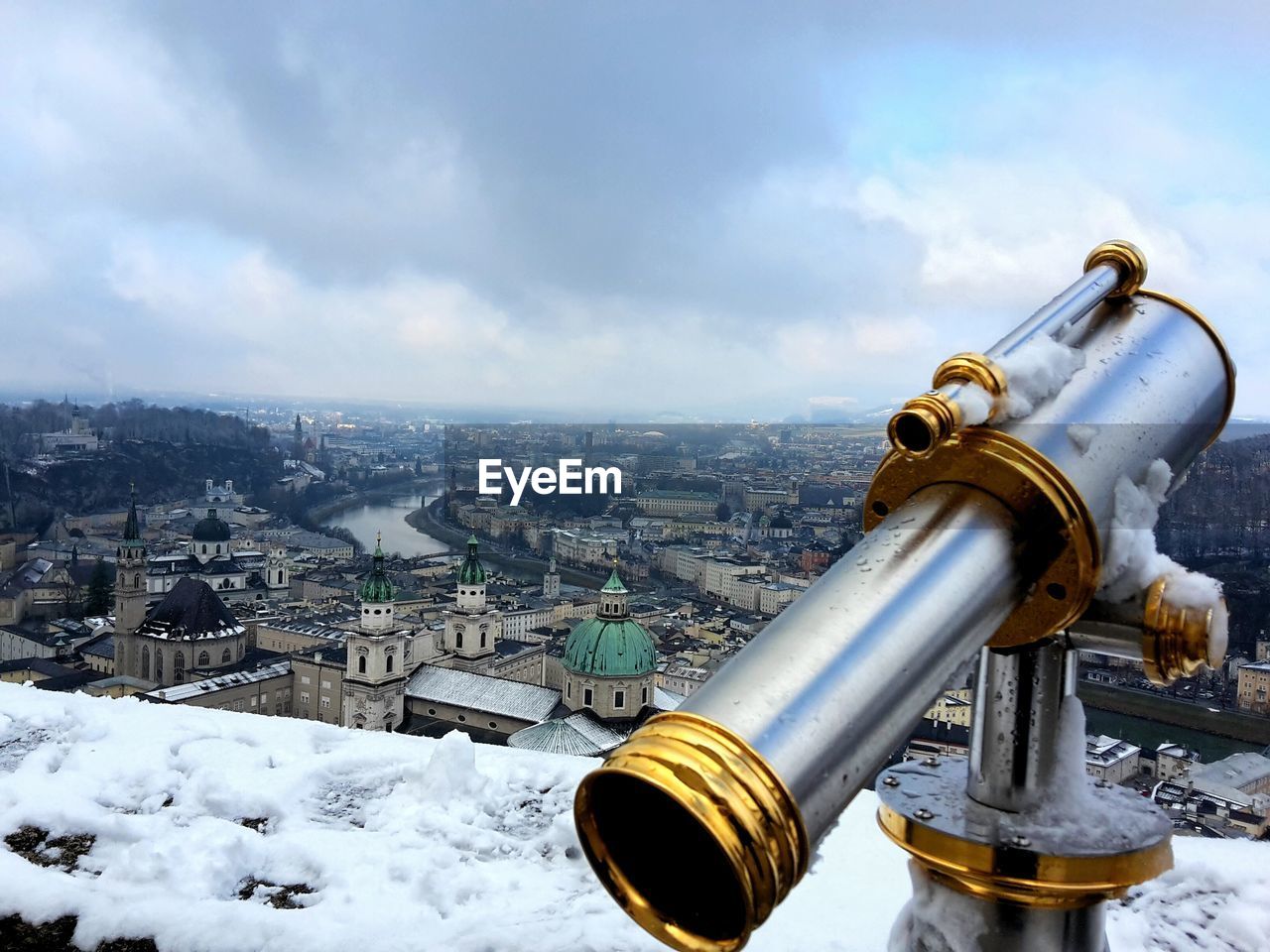 View of cityscape against sky during winter