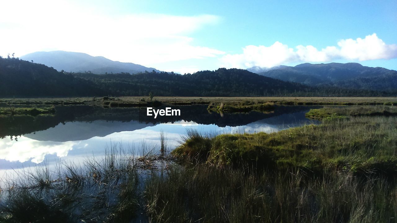 Scenic view of lake against sky