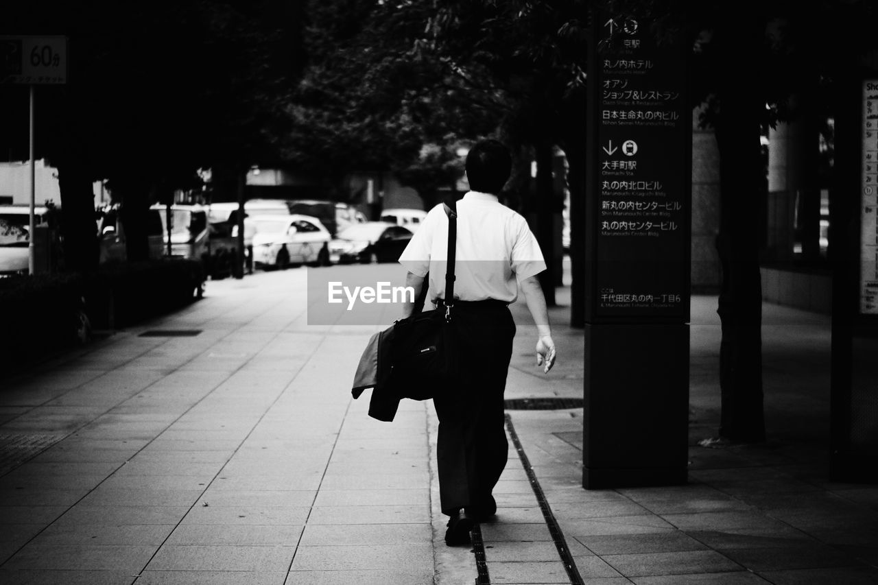 Rear view of businessman walking on street