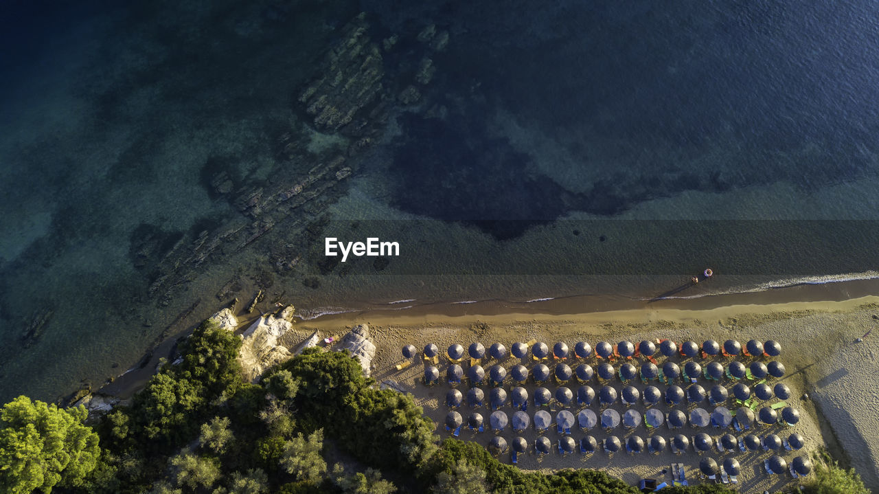 High angle view of umbrella on the beach