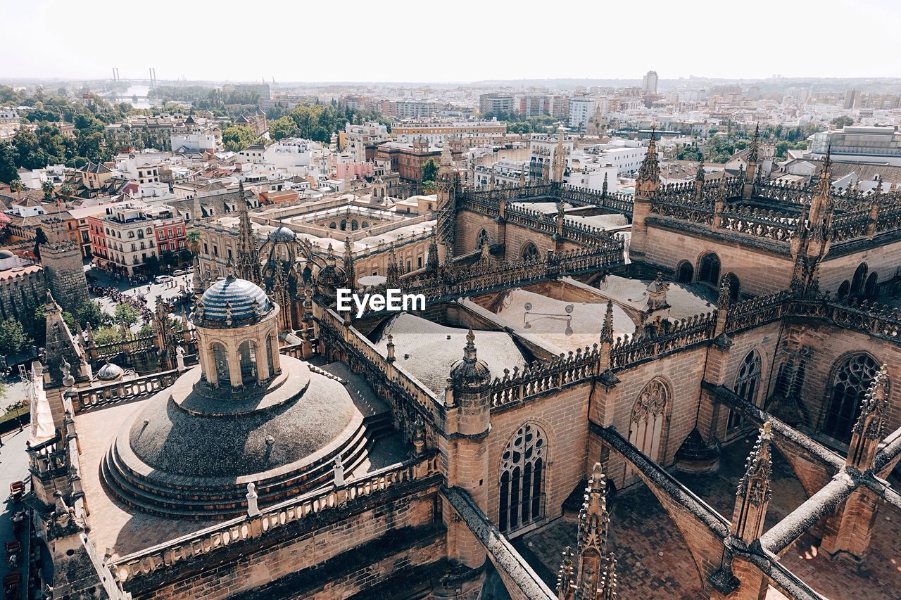 High angle view of seville cathedral in city