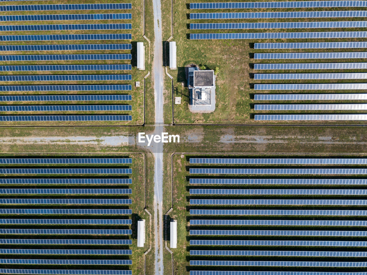 Directly above shot of field with solar panels