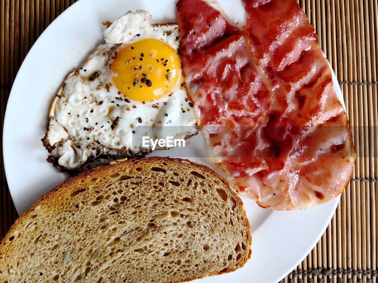 High angle view of breakfast served in plate