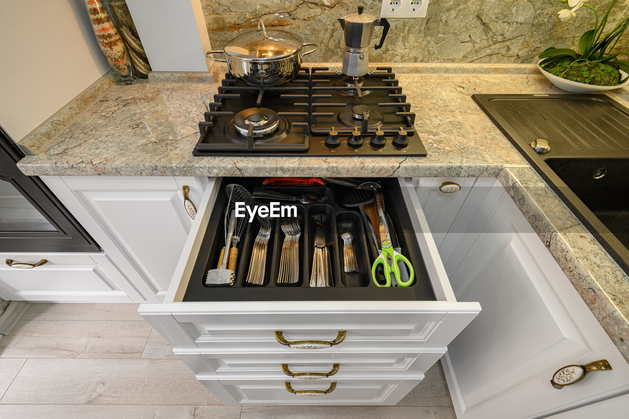 High angle view of food at home