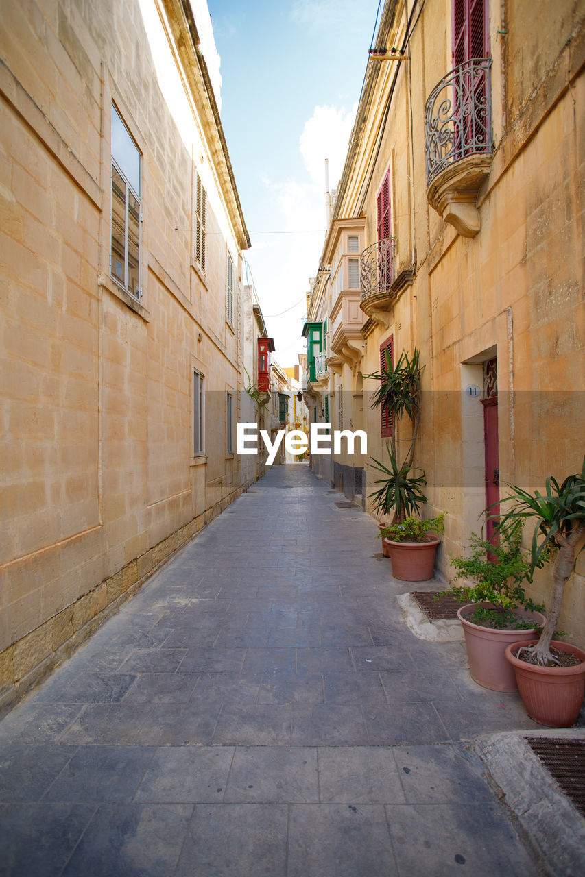 Characteristic alley of ir-rabat, gozo, malta, super-wide angle