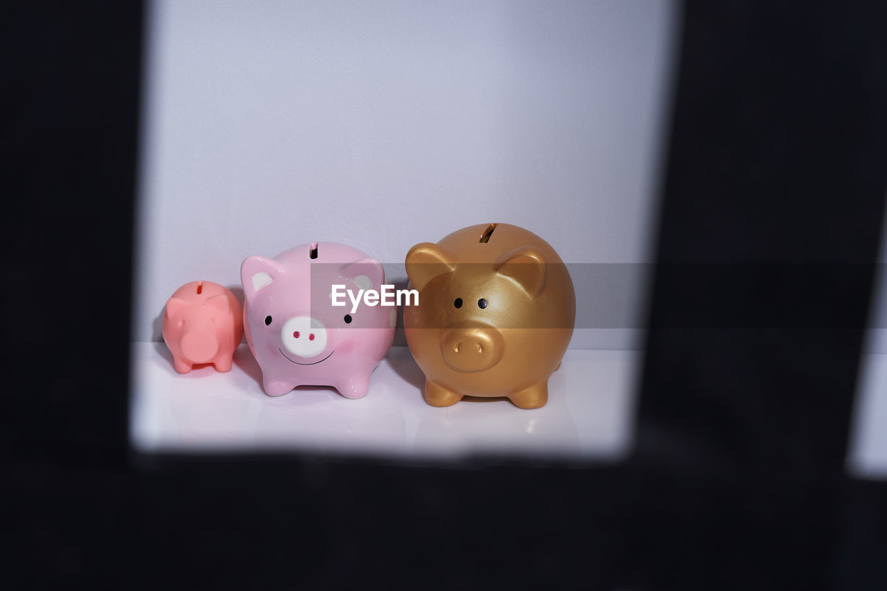 View from window of a family of piggy bank