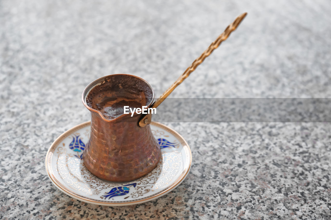 high angle view of coffee on table