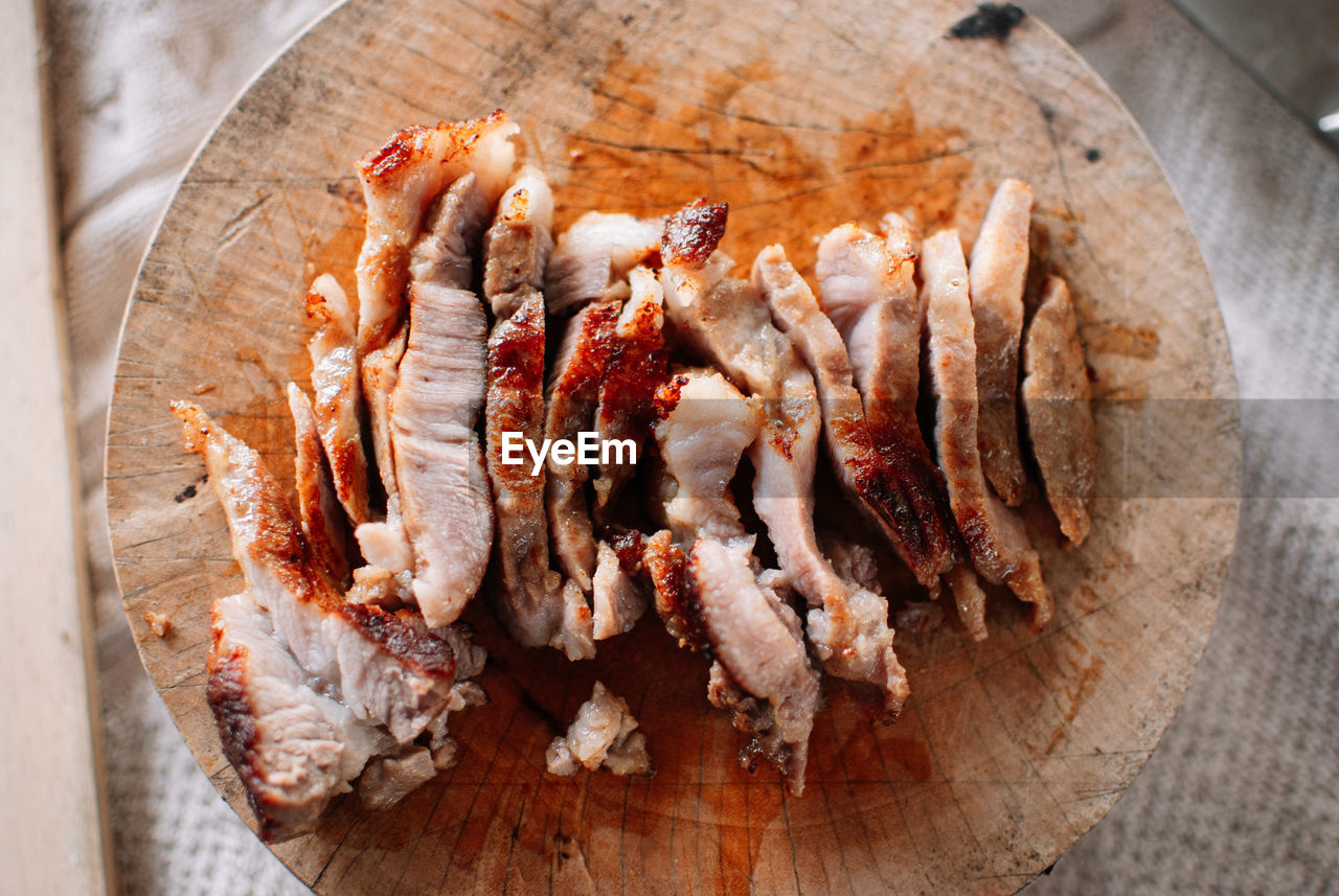 Close-up of meat on cutting board