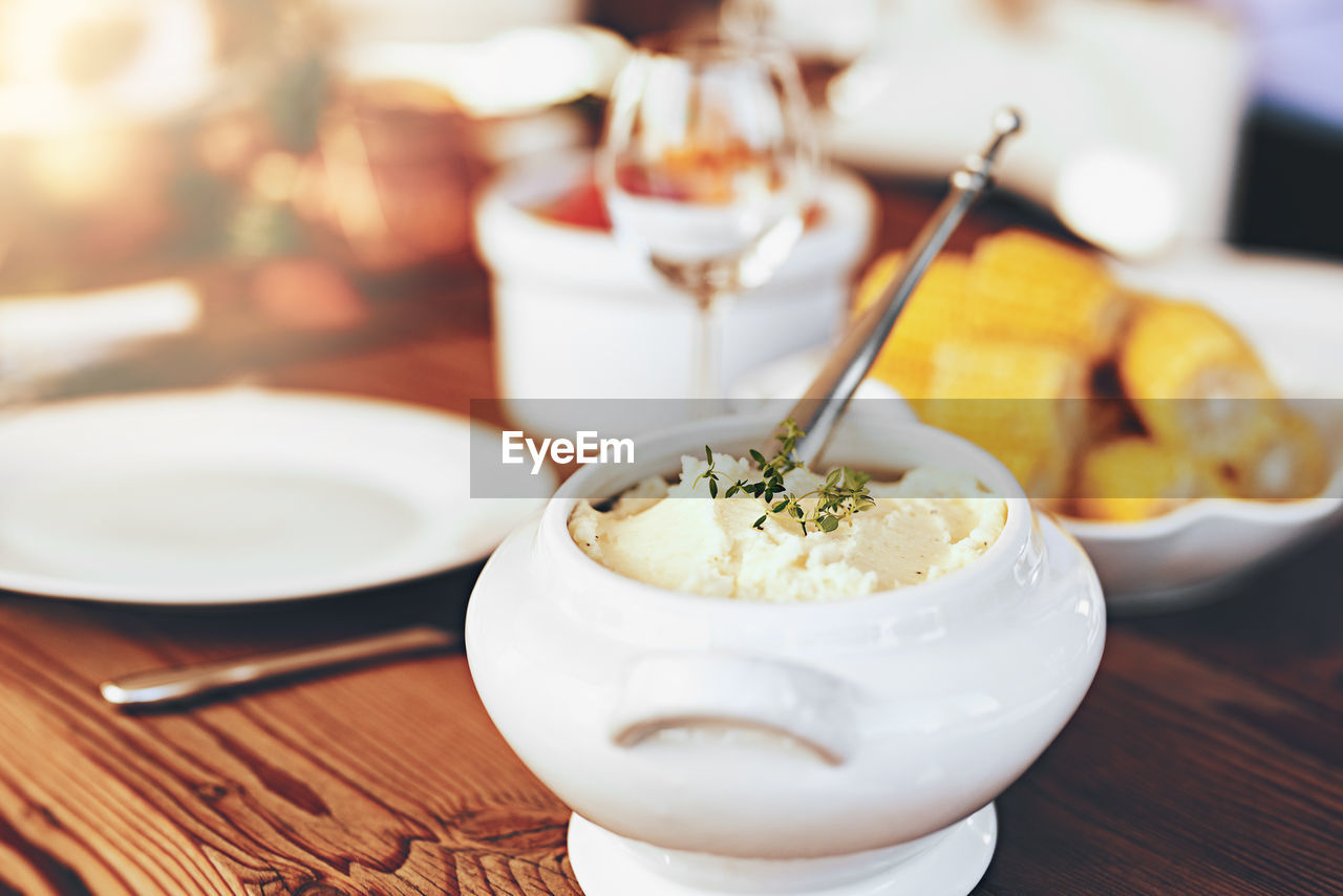 close-up of food in bowl on table