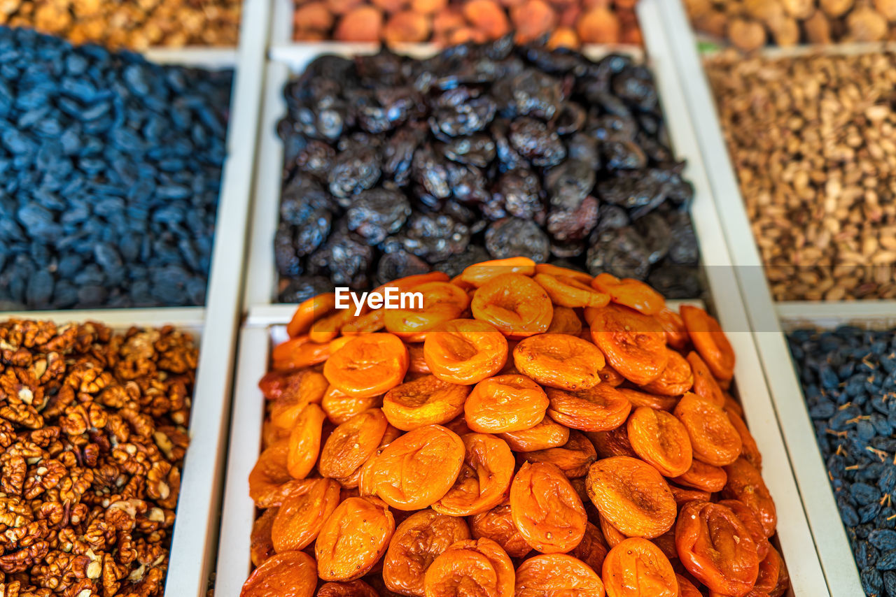 high angle view of food for sale at market