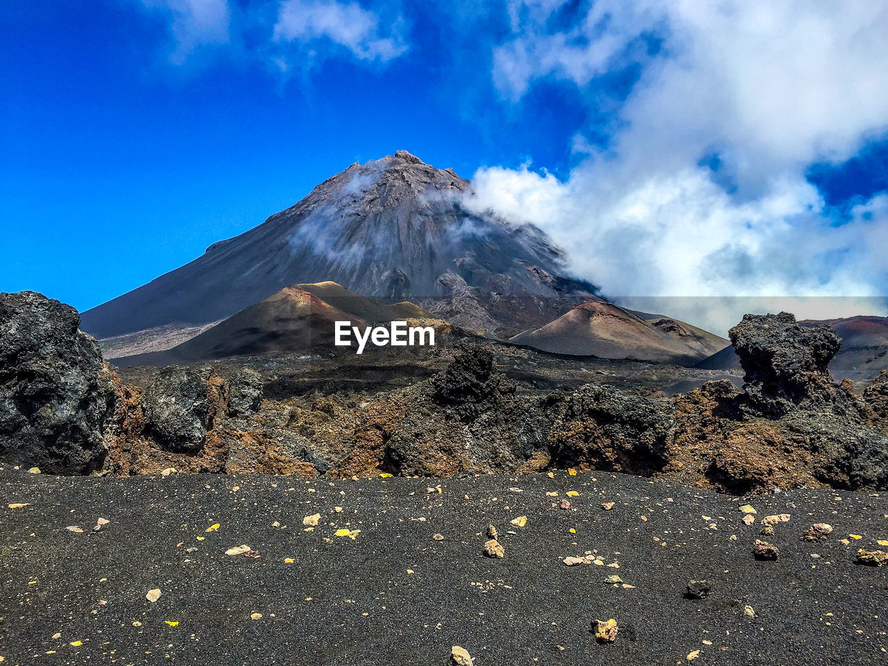 Panoramic view of volcanic landscape against sky cape verde