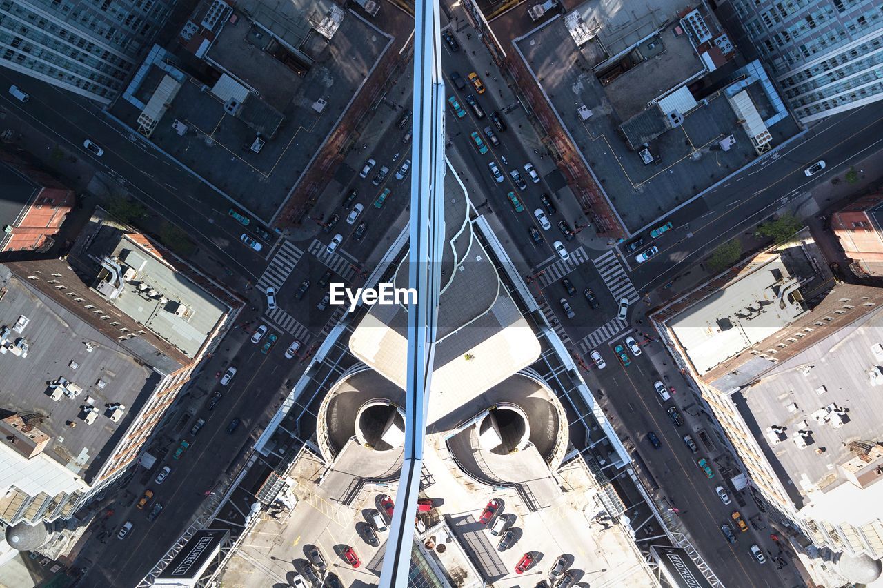 High angle view of cars on street in city