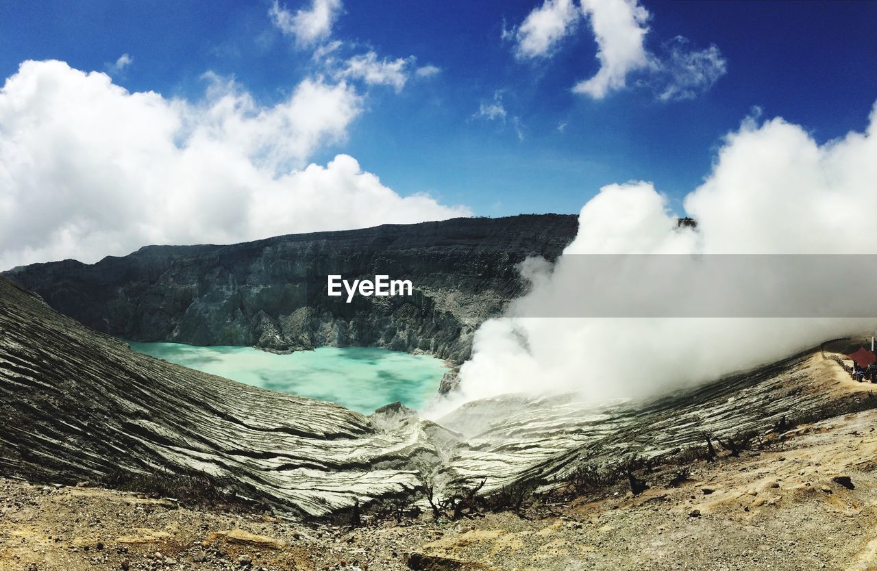 SCENIC VIEW OF SMOKE EMITTING FROM VOLCANIC MOUNTAIN