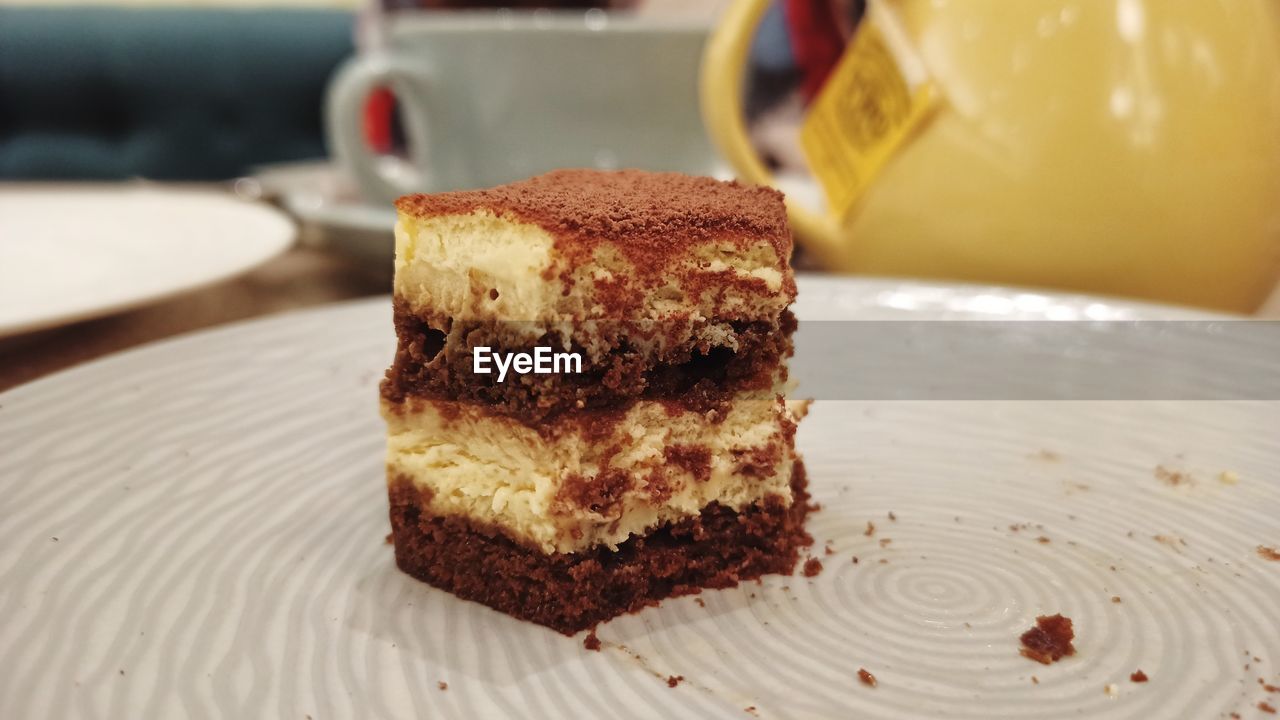 Close-up of cake in plate on table