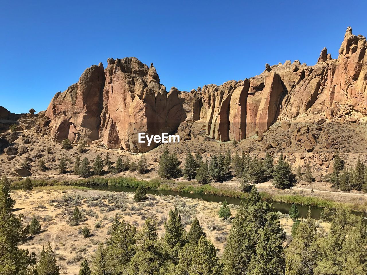 Panoramic view of rocky mountains against clear sky