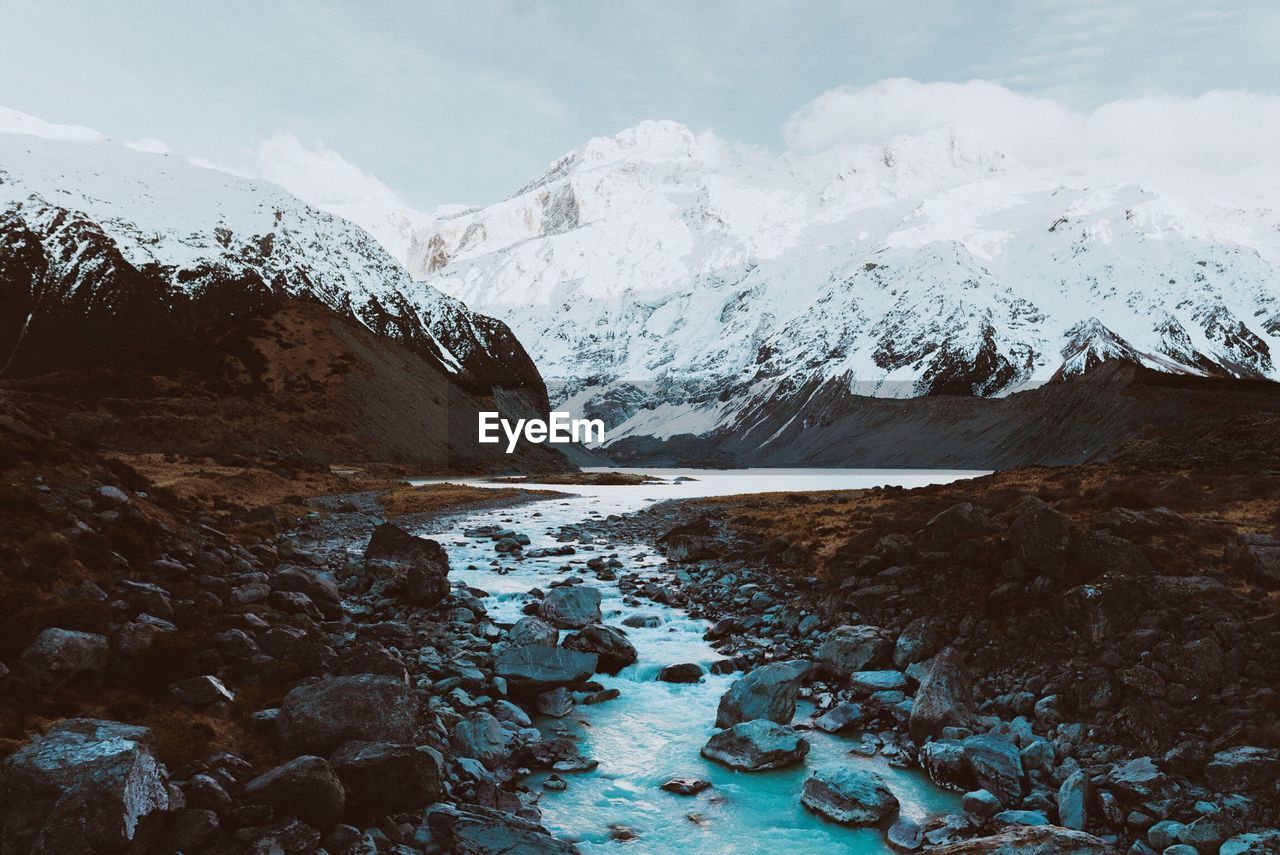 Scenic view of snowcapped mountains against sky